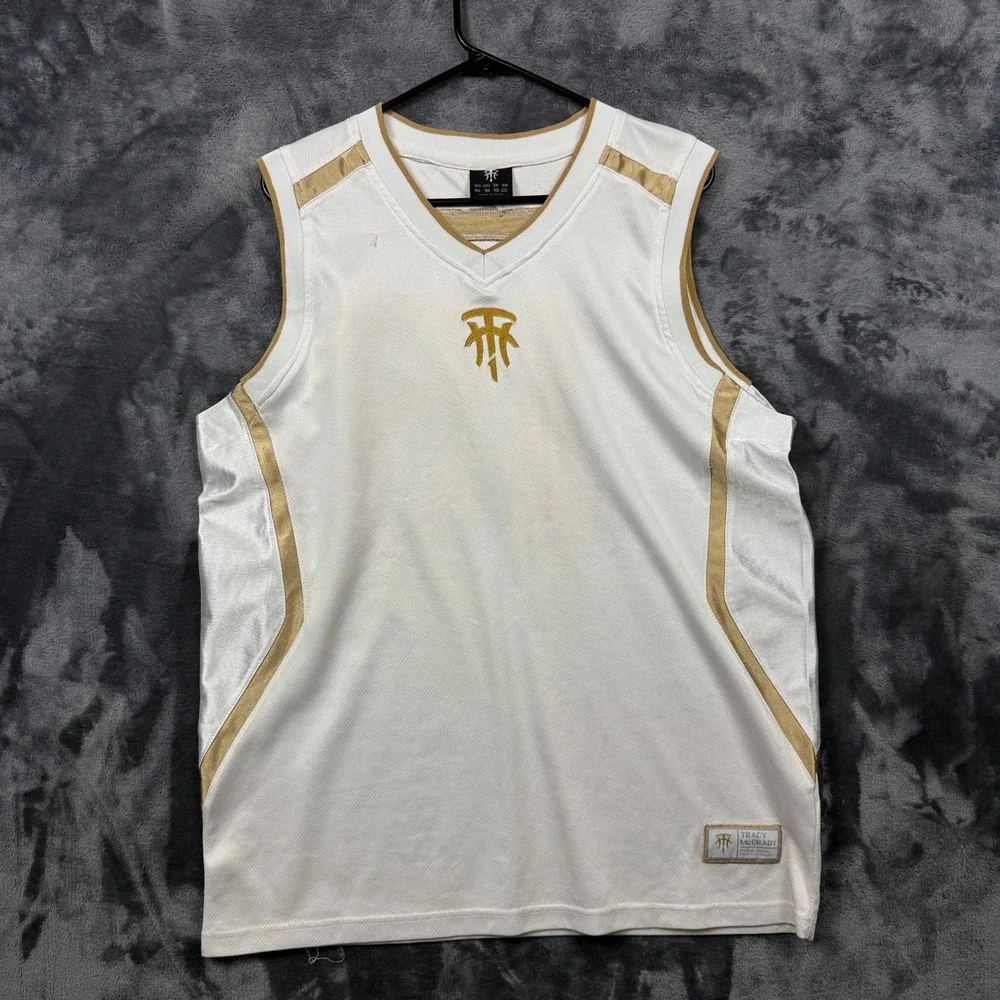 Adidas Tracy McGrady Basketball Jersey Mens XL White Gold T-Mac 15 V-Neck Mesh